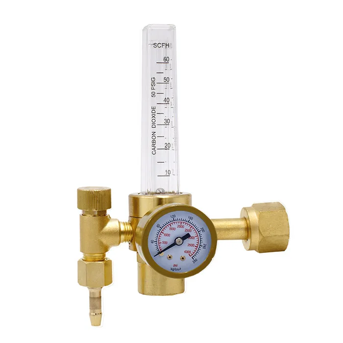 2021 High Flow Co2 Pressure Brass Gas Argon Regulator With Flowmeter