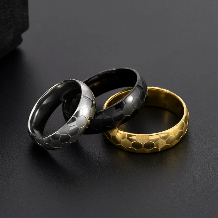 Custom Wholesale Non Tarnish Gold Plated Stainless Steel Football Sport Jewelry Manufacturer Modern Men Women  Finger Ring
