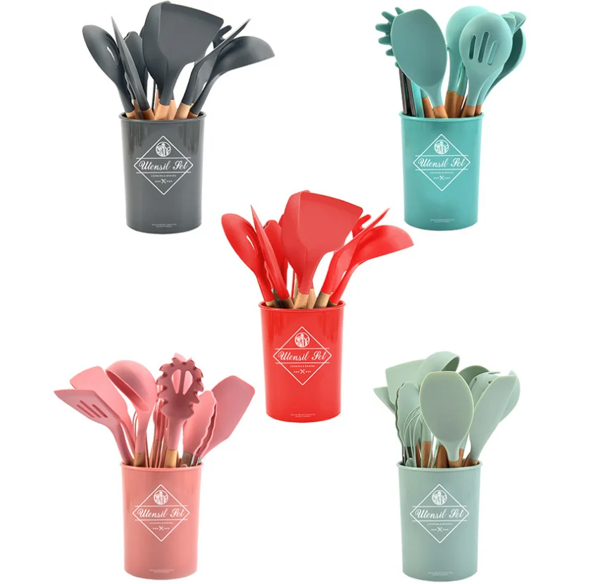 2021 Custom Silicone Kitchen Utensil Set 12 Pcs Kitchen Bakery Cooking Utensil Set Cookware Sets