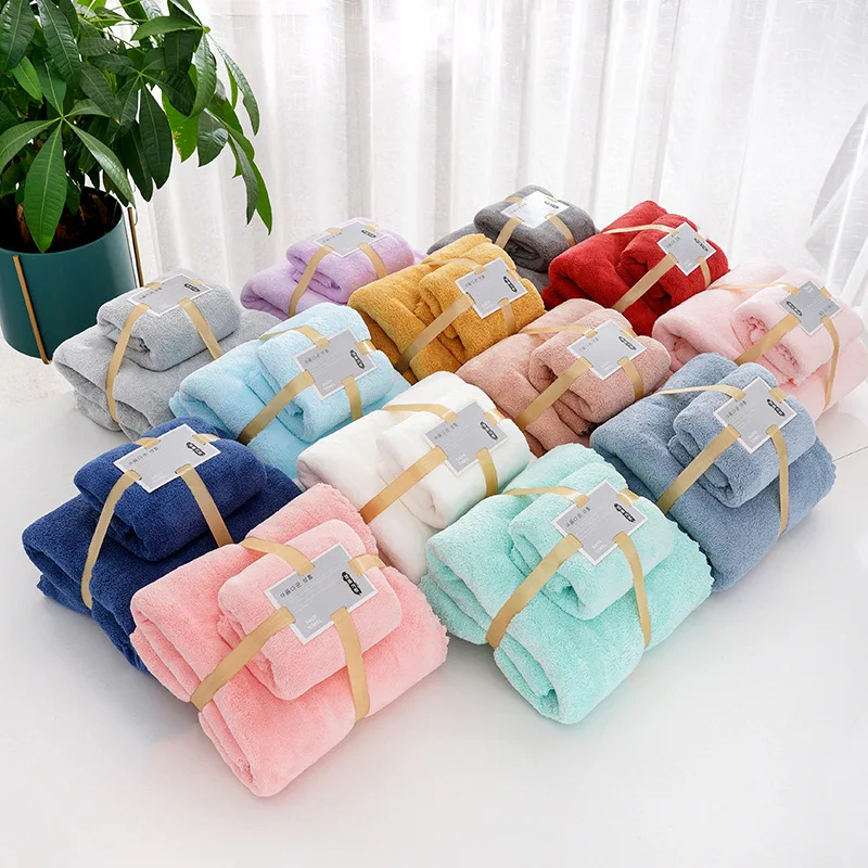 High Density coral velvet plain bath towel set men and women children home towel bath towel gift sets wholesale