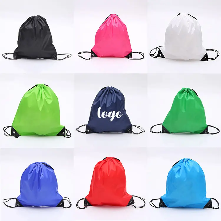 Custom Logo promotional 210D polyester drawstring backpack for sports gym bag