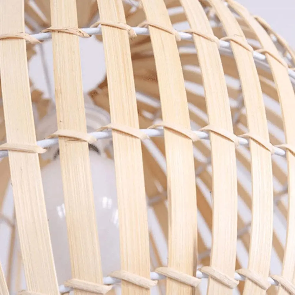 Crayom Round Bamboo Woven Chandelier Wooden Rattan Wicker Lampshade E27 Lamp Holder Adjustable Lamps