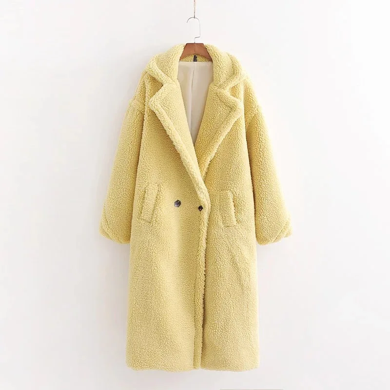 High Quality Warm Winter Women Faux Sheep Fur Wool Long Teddy Bear Winter Coat For Women