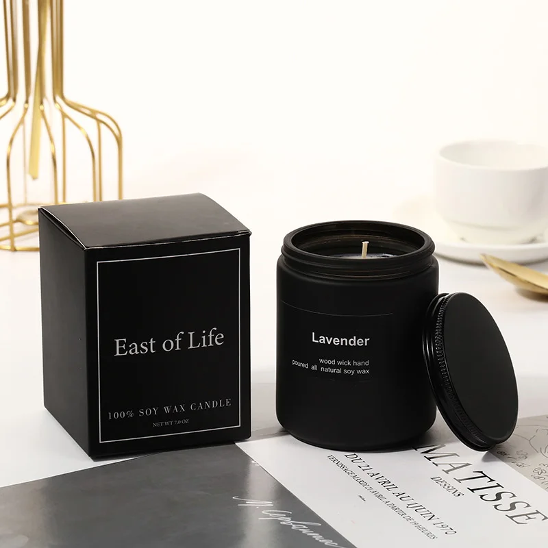 Candle Supplier Matte Luxury Design Soy Wax Essential oil Glass Jar Candles With Lids Black Frosted Glass Scented Candle