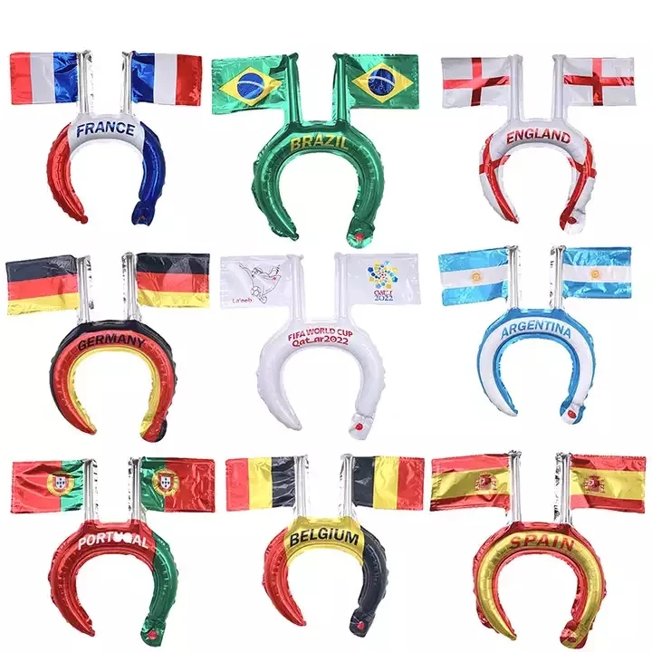 Wholesale Inflatable Party Decorations Painted Design Mini Football Flag Foil Balloon Headband