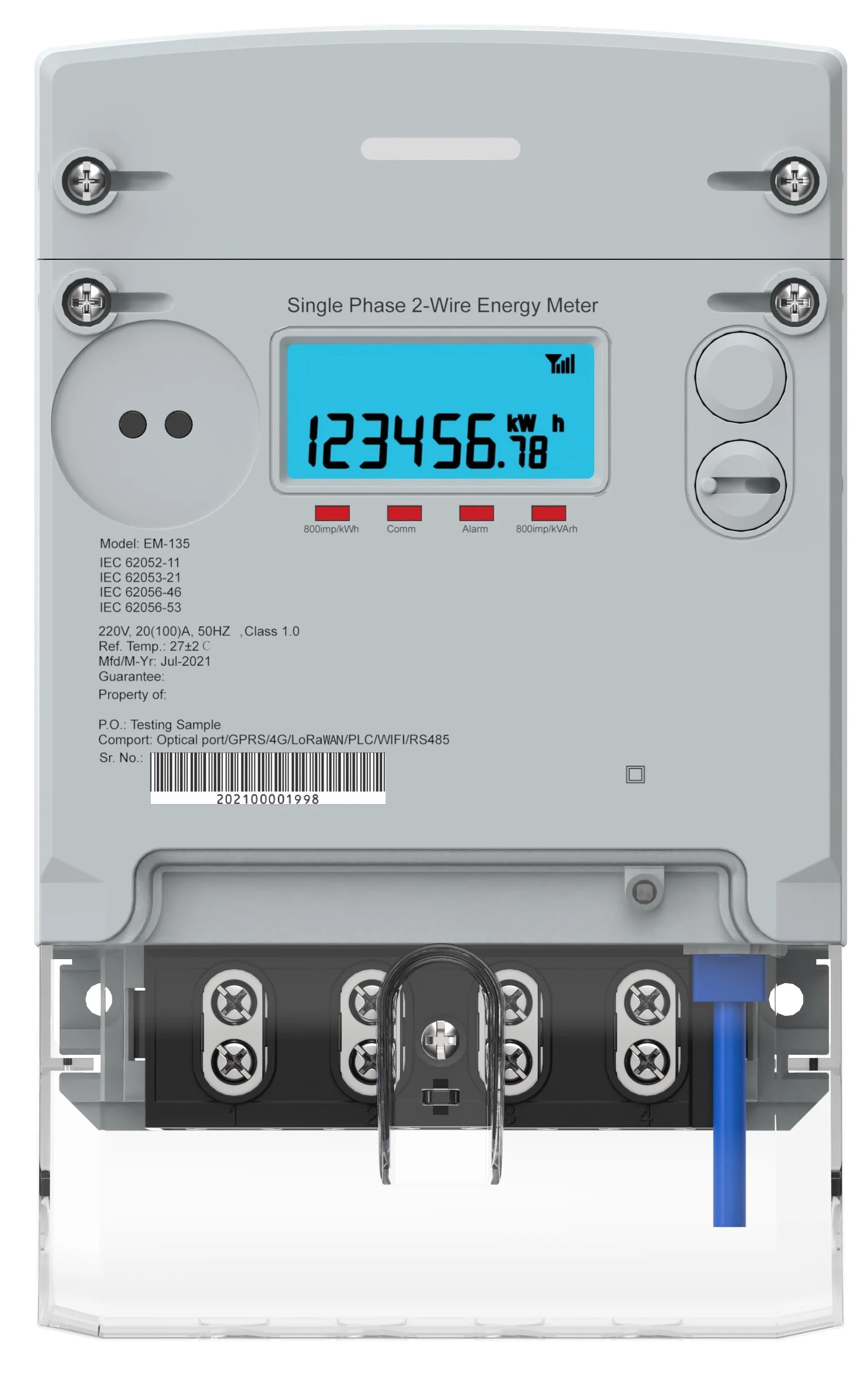Single Phase Energy Meter with  remotely  communication  LoRawan/NB-IOT/4G/  WIFI GPRS