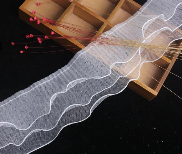 Width 12 cm stiff Net mesh chiffon ruffle lace trim 3 layers Frills lace ribbon for clothing accessories Cake flower packing