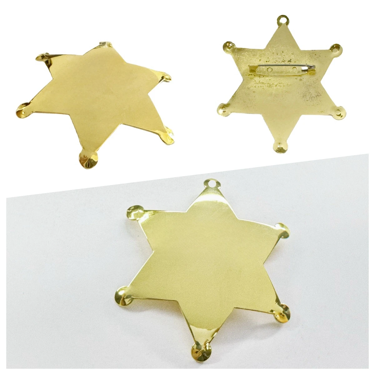 Metal Hexagonal Star Blank Badge Hat Emblem Commemorative Badge Cowboy Chest Badge Perforated pendant pin accessory