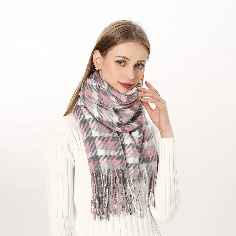 Wholesale Manufacturer Long Thick Scarf Best Skin Friendly 200*70cm Lattice Shawls Polyester Colorful Plaid Scarfs With Tassel