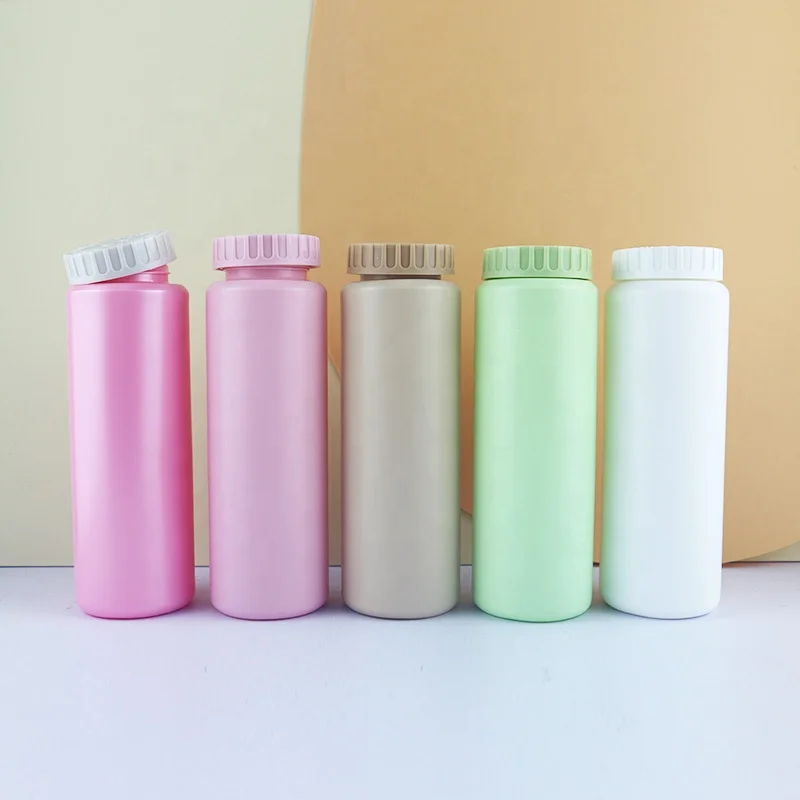 Оптовая Продажа 50 г 80 г 100 г HDPE розовые Бежевые Белые зеленые пластиковые бутылки для встряхивания жидкого талька для волос