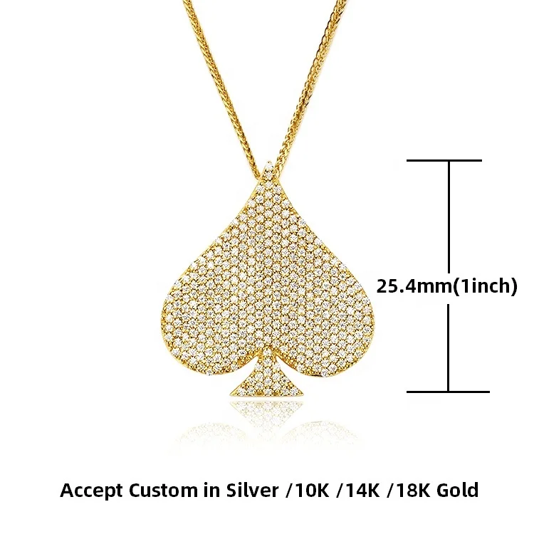 Hip Pop Jewelry Custom 925 Silver /10K /14K /18K White Gold Fully Iced out Moissanite Diamond Ace Spade Pendant Necklace for Men