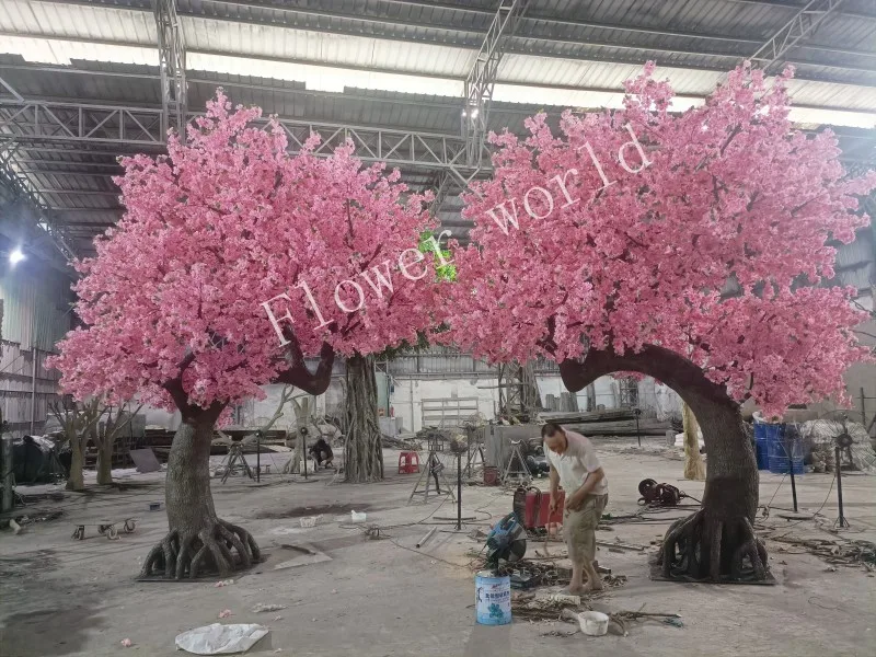 Большое розовое Вишневое дерево персиковое искусственное шелковое желающее Ресторан отеля пейзаж свадебное украшение