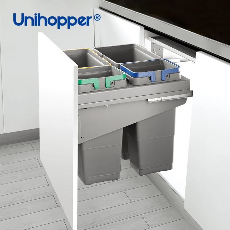 Unihopper Factory Wholesale Garage Can Trash Bin Pull Out Waste Drawer Sliding Out Kitchen Cabinet Built-in Garbage Storage