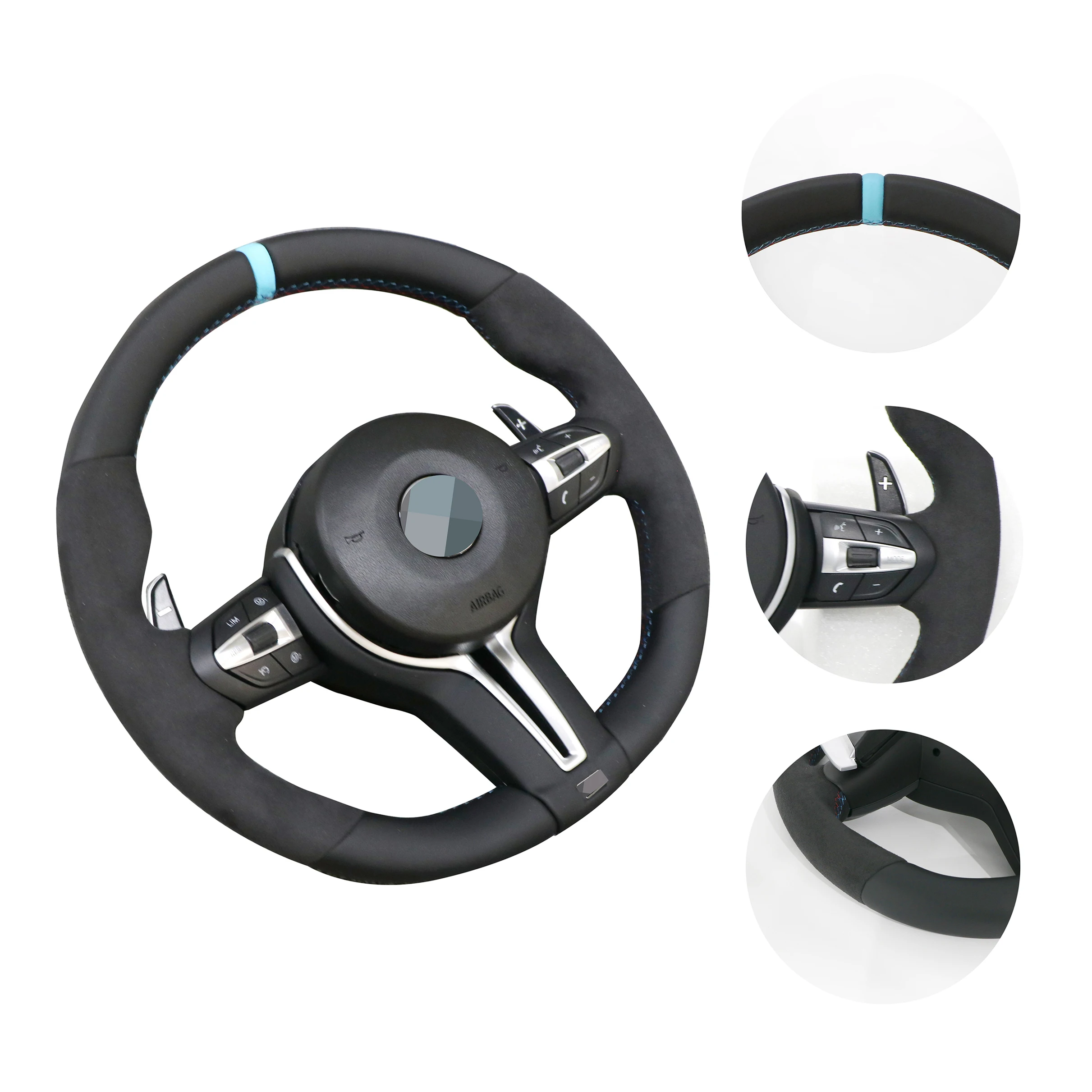 High quality blue top strip alcantara leather Steering Wheel For BMW 3series e90 f31 f95 g21 f13 f10 g01 f31 g32 g06