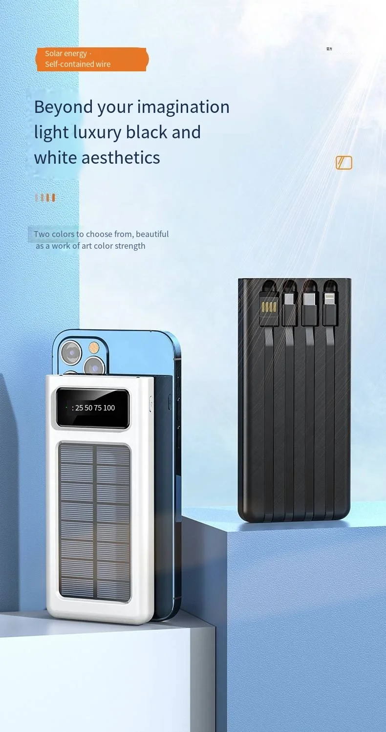 Portable solar power bank 30000mah  built in cable with Led light  for Cell Phone iPhone Camping Outdoor