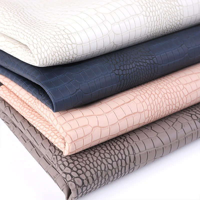 0.7 mm 3D Matt Emboss Woven Raw Vinyl Rexine Faux PVC Synthetic Crocodile Leather Fabric Material Sheets for Shoes Bag Cases