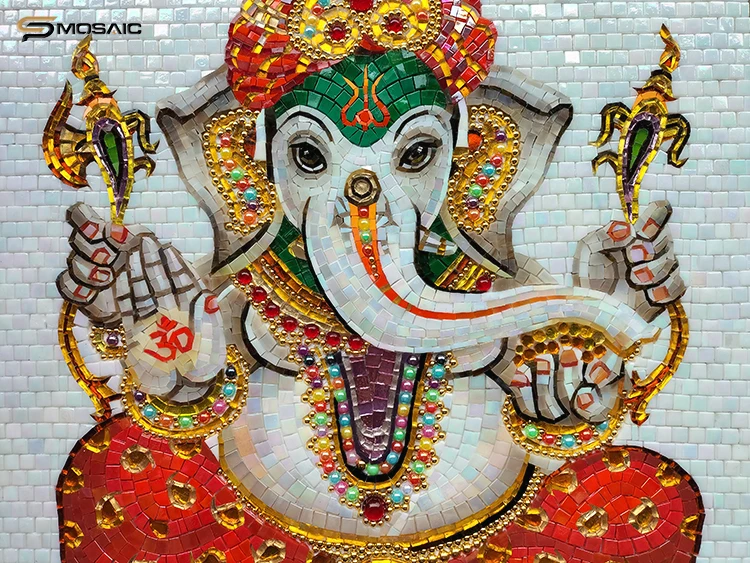 Wall Decor Art Mosaic Hindu God Ganesha Lord Ganesh Church Religious Pattern Design Hand Cutting Made Art Murale Mosaic Tiles