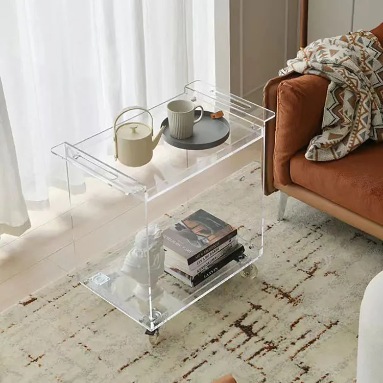 Removable Acrylic Cart Sofa Side Table Snack Storage Rack
