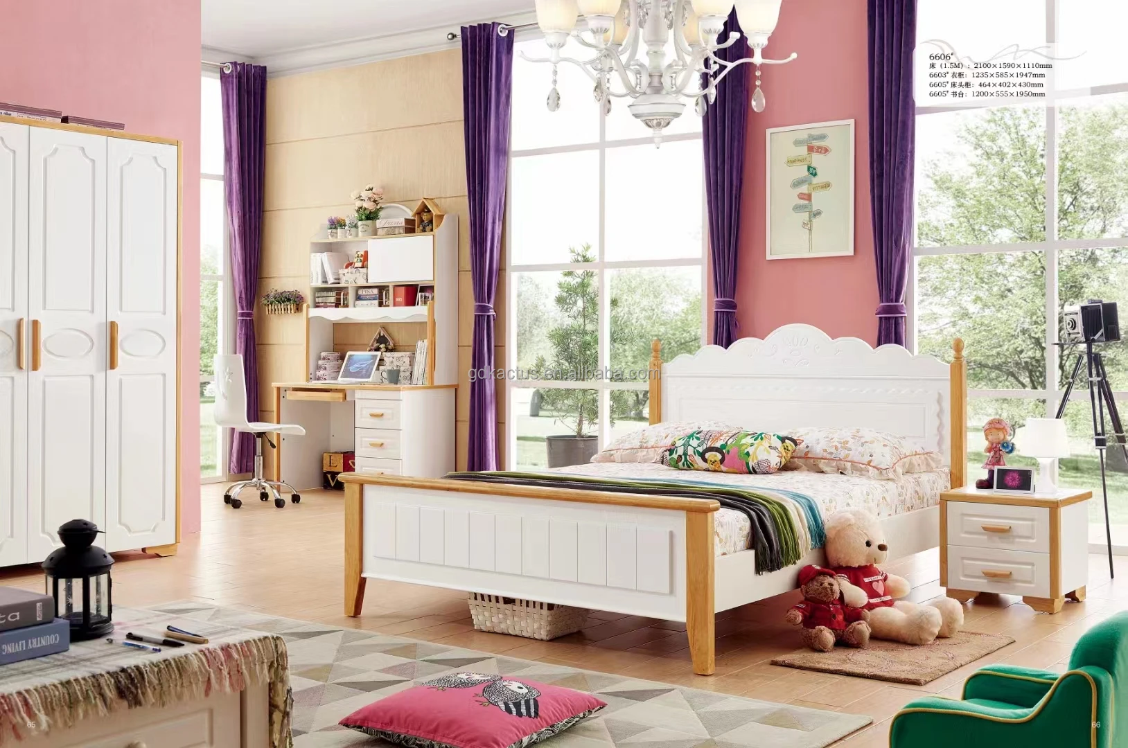 blue color wooden children bedroom furniture boy colorful kids bedroom set