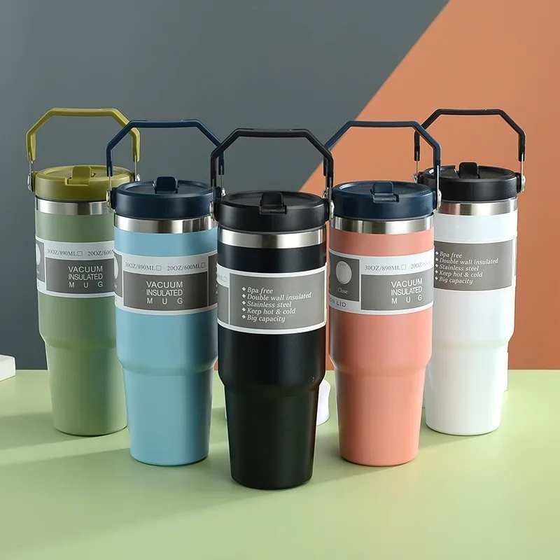 Gym Thermo 30Oz Stainless Steel Water Bottle Large Capacity Portable Insulated with Straw Sports Style for Outdoor Activities