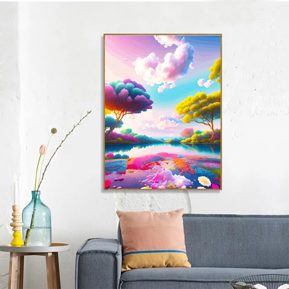 HUACAN Picture By Number Fantasy Cloud Beads Scenery DIY Frame Drawing On Canvas Painting For Adult Handpainted Home Decor