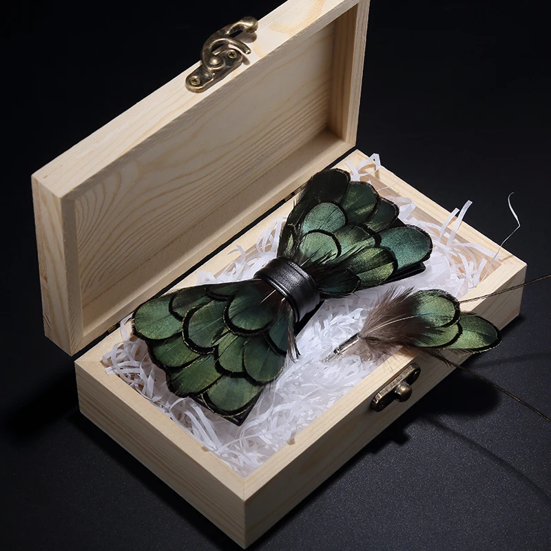 New Fashion Feather Neckties Men Pre Tied Bow Tie Handmade PU Leather TieS for Formal Wedding Party