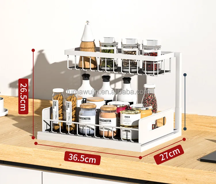 New home products L shape 2 layers metal bedroom bathroom rack white under sink organizer rack