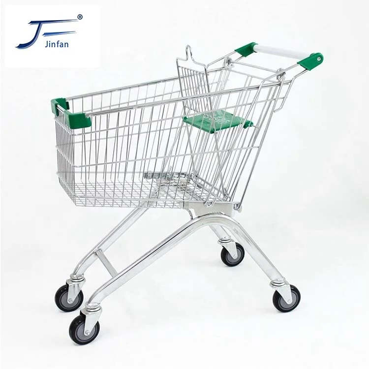 Professional Manufacturer chrome plated metal steel supermarket store euro style shopping trolley 80 liters