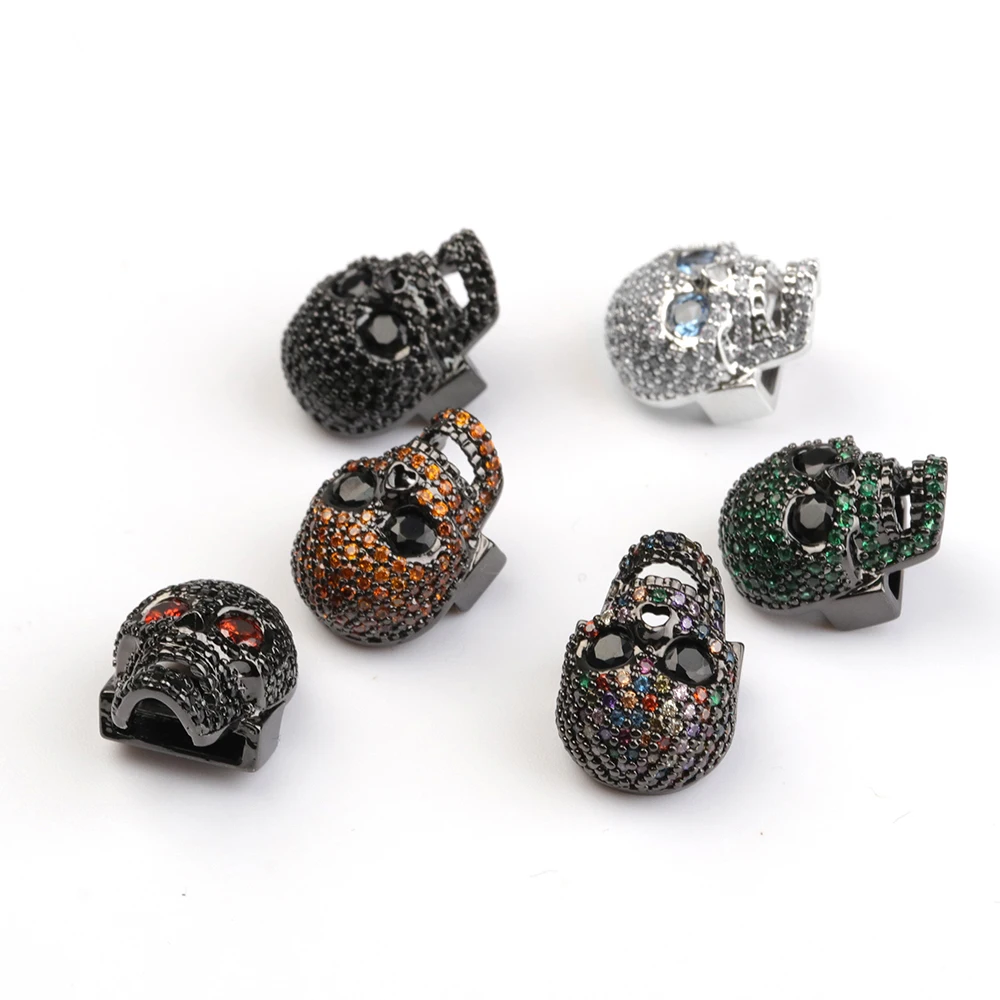 Micro Pave Skull Bead Clear Cubic Zirconia Blank Eyes Skull Head  For Men Bracelet