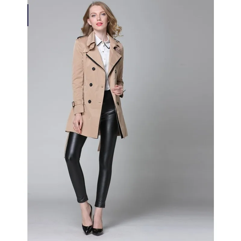 New Fashion Designer Brand Classic European Trench Coat khaki Black Double Breasted Women Pea Coat real photos