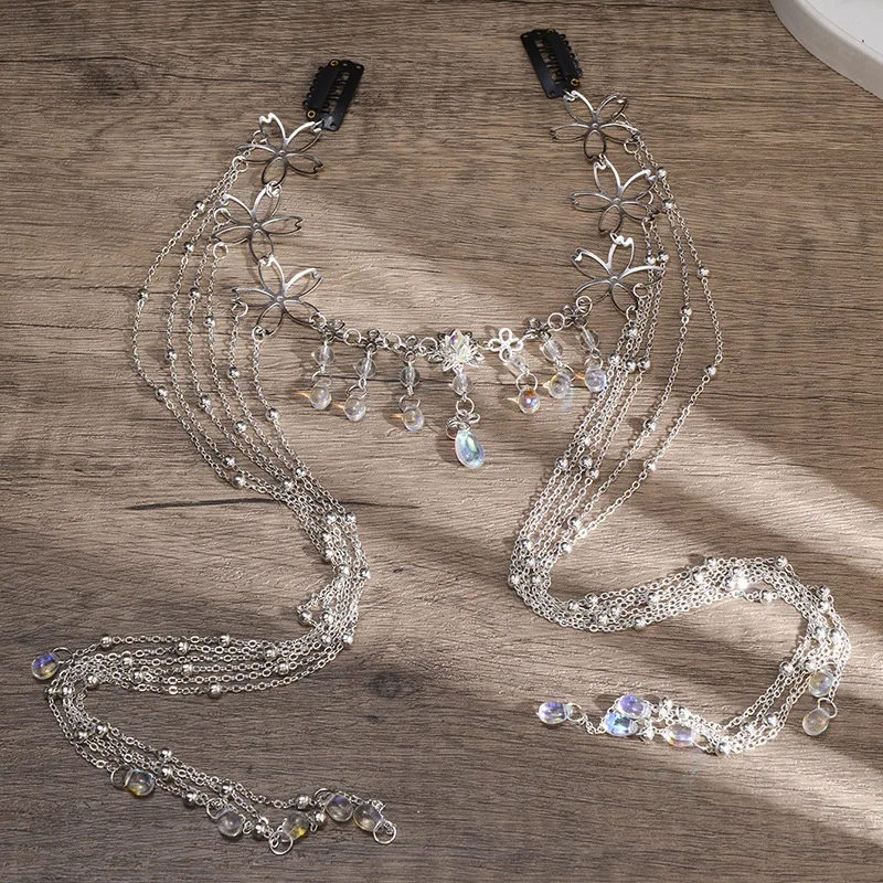 Wholesale Customised Shiny Head Chain Long Tassel Hair Band Water Drop Crystal Retro Hairpin