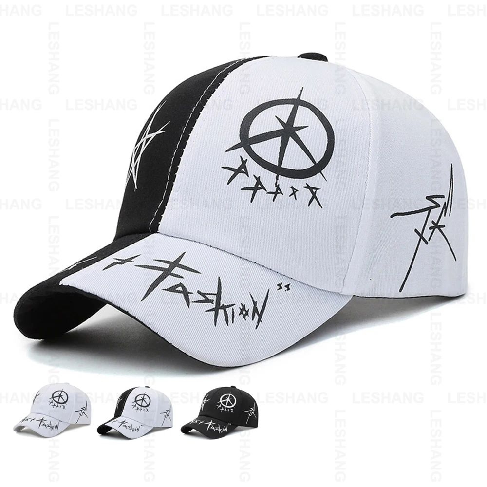 New Black and White Graffiti Baseball Caps Color-Blocking Custom Printing Logo Cotton 6Panel Curved Brim HIP HOP Sports Hats
