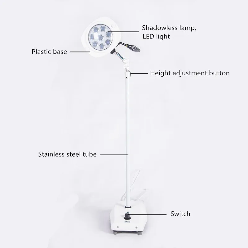 Mobile stand LED exam lights clinic examination lamp hospital portable led spot operating lights with adjustable height