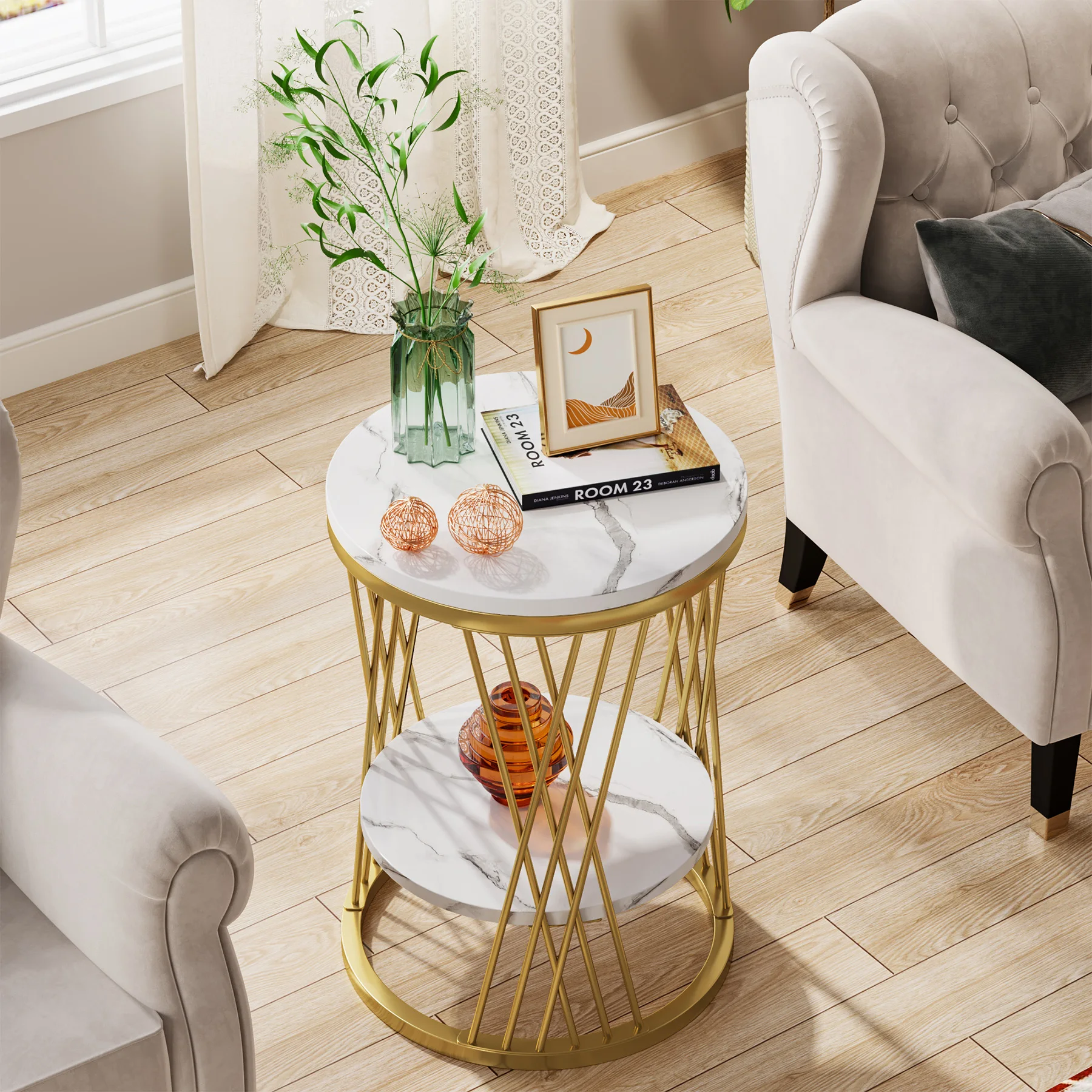 Tribesigns Marble Coffee Table  Sofa Side Table Table with Metal Legs for  Living Room
