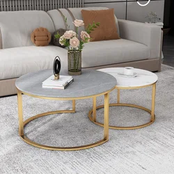 High quality luxury living room furniture stainless steel white minimalist coffee table marble top gold coffee table design
