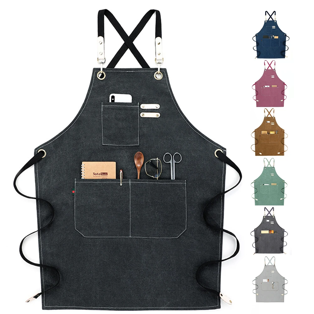 Fashion Japanese High Quality Adjustable Buckle Black Cotton Canvas Tool Work Florist Garden Stylish Apron