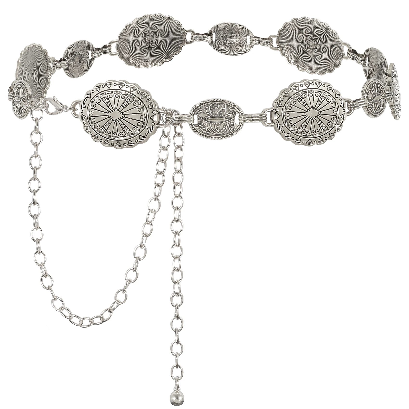 Wholesale Price Lady Decor Chain Belt OEM Textured Pattern Cowboy Cowgirl Western Metal Chain Belt