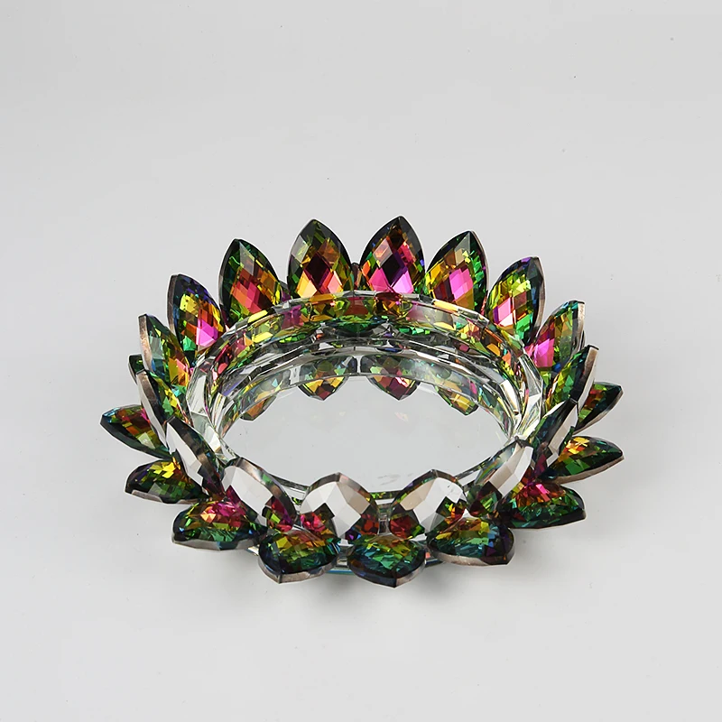 Colorful Crystal Lotus Ornament Crystal Flower Candle Holder Glass Candlestick For Decoration