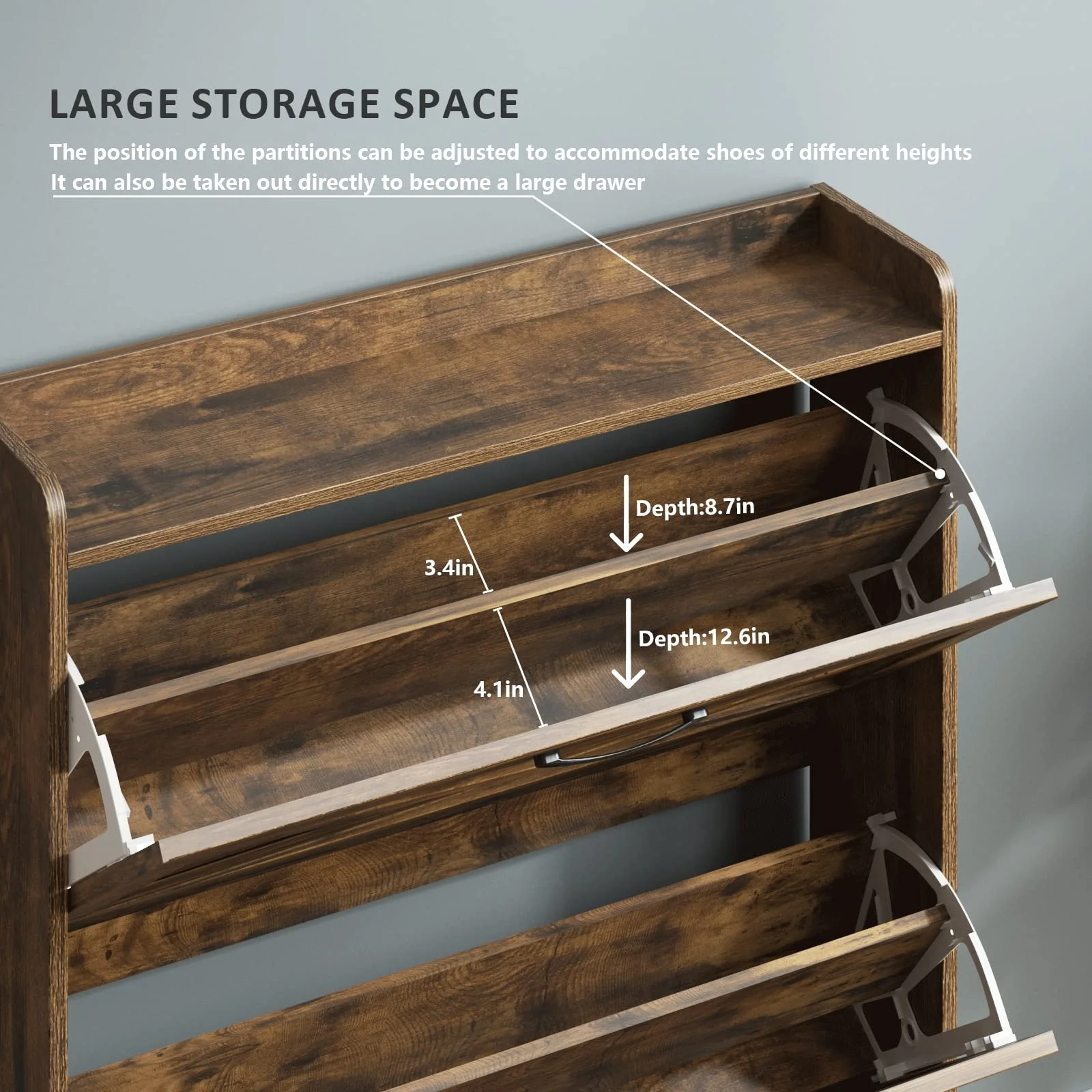 Shoe Cabinet with 2 Flip Drawers Freestanding Shoe Cabinet Organizer with Metal Legs Shoes Storage Cabinet for Entryway Narrow