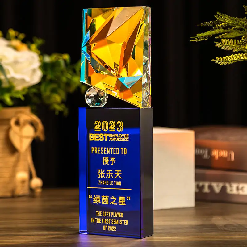 Crystal Customization Colored Diamond K9 Glass Crystal Award Trophies Plaque Modern New Trophy For Business Gift