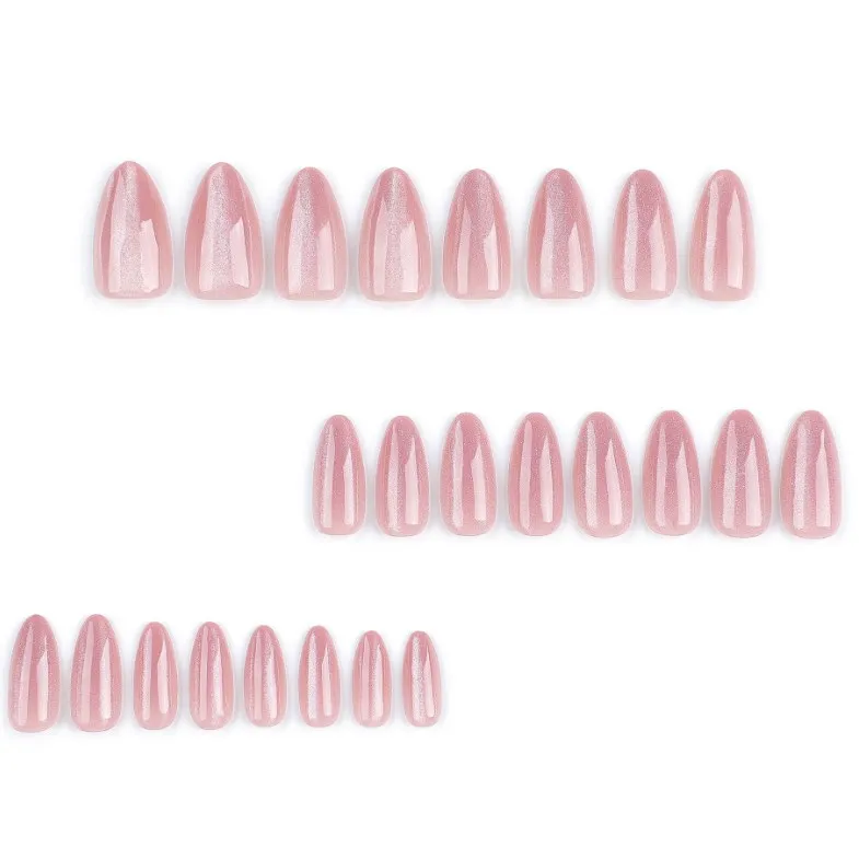OEM New 3D Short Almond Cat Eye Pink Design French Press On False Nails Full Cover Ins Artificial Fingernail Full Abs Manicure