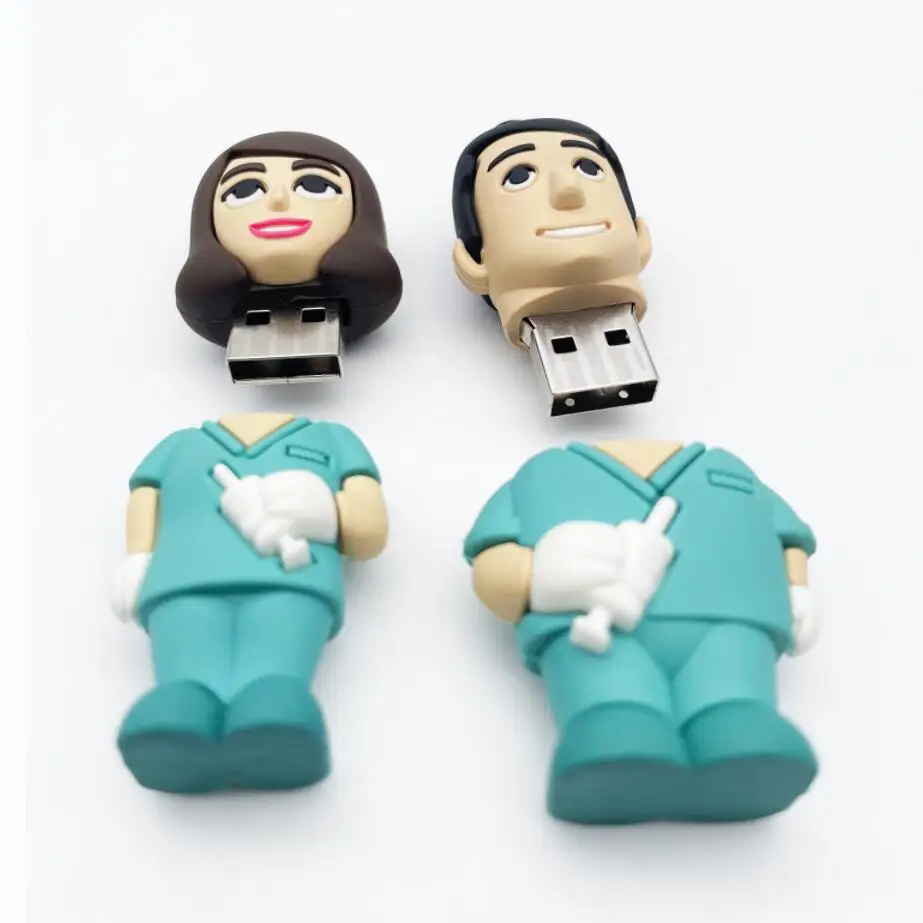 Hospital doctor-shaped USB flash drive memory stick with Custom PVC USB 8gb 16gb 32gb 64gb nurseusb pen drive doctor hot selling