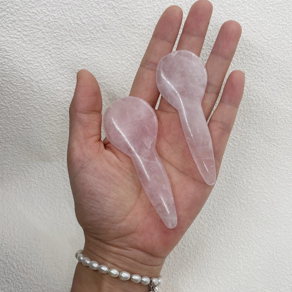 Facial Reflexology Tool Rose Quartz Gua Sha Spoon Acupressure Massager Jade Crystal Gush Spoon Shape Stick for Eye