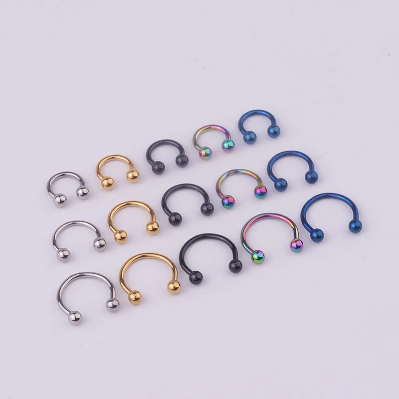 Wholesale Colorful Stainless Steel C-shaped Nose Ring Ball Horseshoe Shape Body Piercing Jewelry
