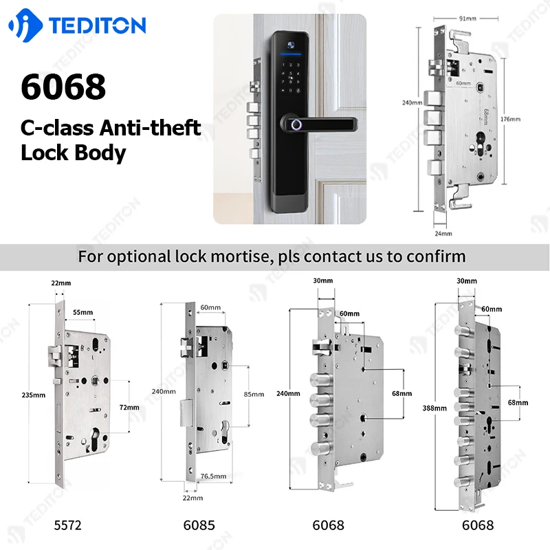 Tediton Fechadura Digital Smart Lock Tuya App Wifi Camera Mortise Electronic Handle Biometric Fingerprint Door Lock Outdoor