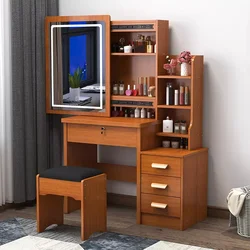Durable Modern Light Up European Drawers Storage Dressers Nordic White Vanity Makeup Dressing Table With Mirror Lock And Stool