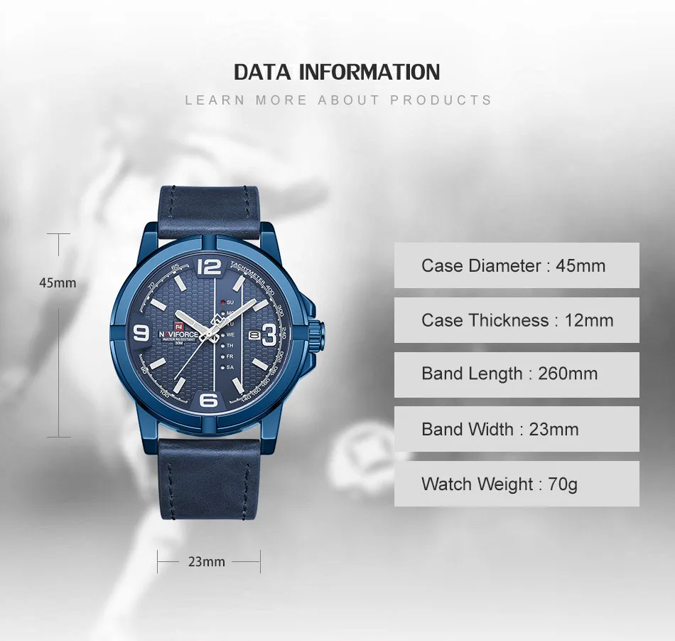 NAVIFORCE 9177 Leather Quartz Sport Waterproof Mens Watches in 2020 Brand factory price