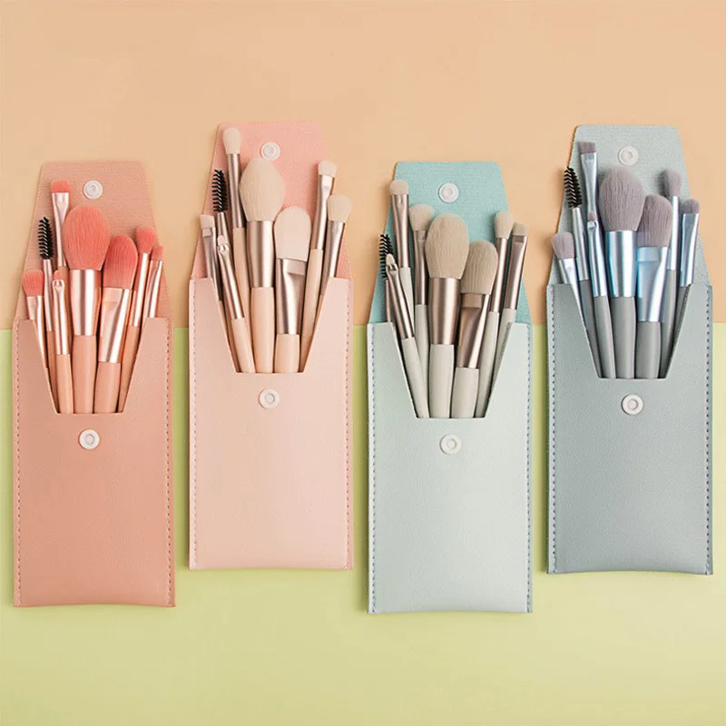 Professional 8Pcs Synthetic Travel Makeup Brush Foundation Cosmetics Powder Face Makeup Brush Set With Bag