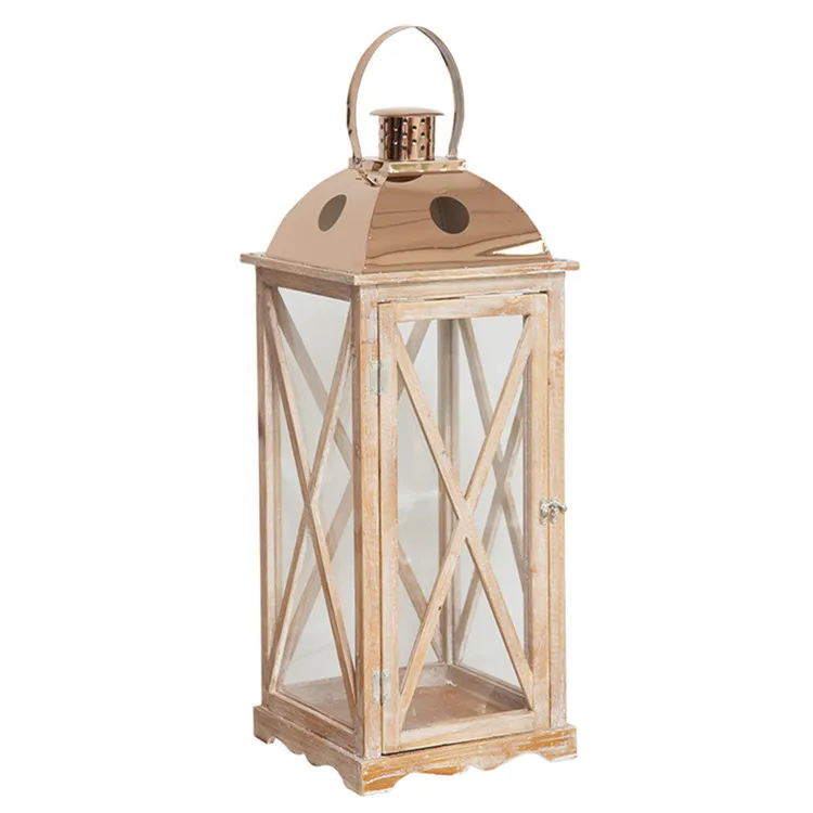 Retro made old wooden courtyard wind lamp candlestick wedding decoration solid wood antique lantern home glass candle holder