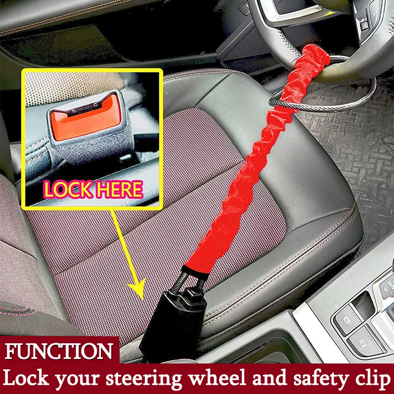 Hot-selling car steering wheel wire rope lock, car interior accessories, with key car security lock.